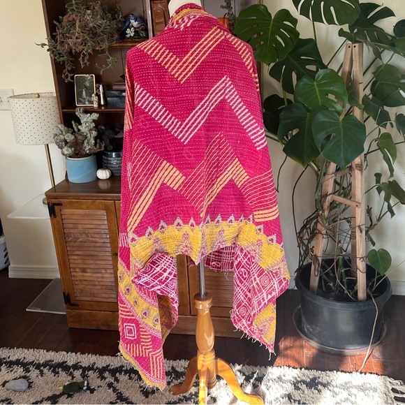 Kantha India Sari Colorful Reversible Large Wrap Scarf Shawl Towel - Picture 8 of 12